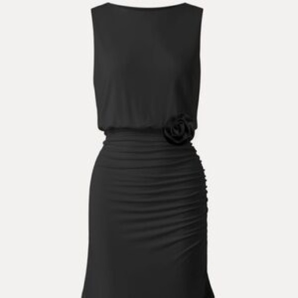 NWT OGL Black Ruched Dress Size 4 | Rosette Detail | Flattering Fit